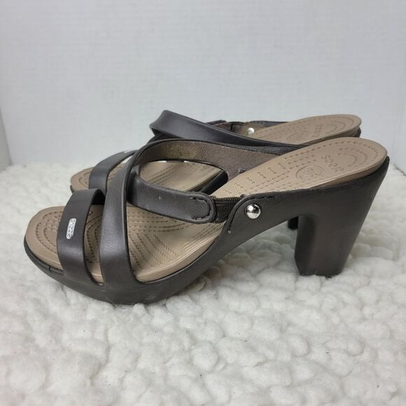 Crocs Cyprus IV Heels Sandals WOMENS Size 9 Espresso Mushroom - Picture 3 of 8